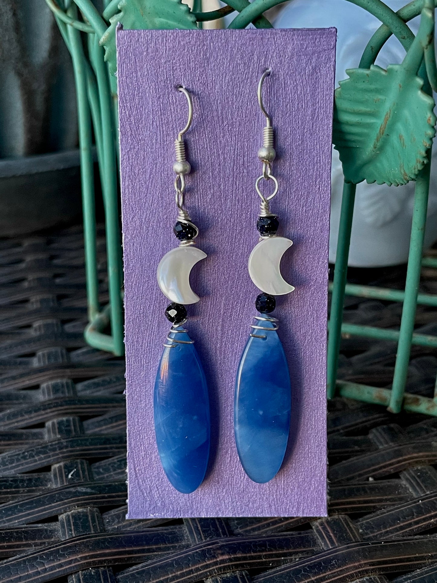 Blue Onyx Moon Earrings- Sold